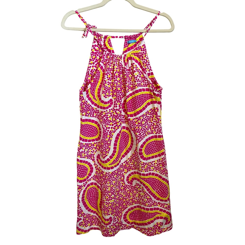 J.McLaughlin Pink Yellow Mosaic Paisley Halter Shift Dress Womens Small USA Made